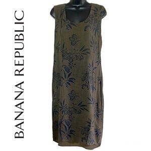 Banana Republic 100% Silk Floral Print Sleeveless Sheath Dress Size 12